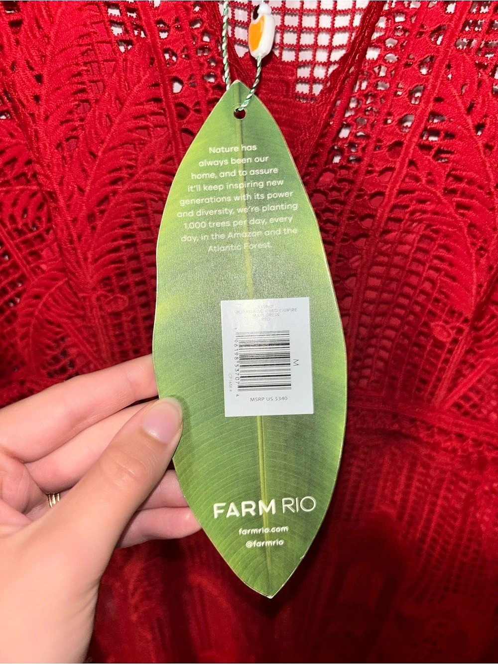 Farm Rio Red Morada Boa Guipure Maxi Dress Medium - Picture 5 of 6